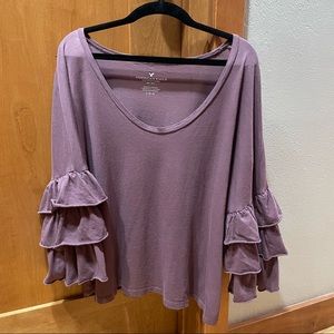 American Eagle Mauve Ruffle Sleeve Top